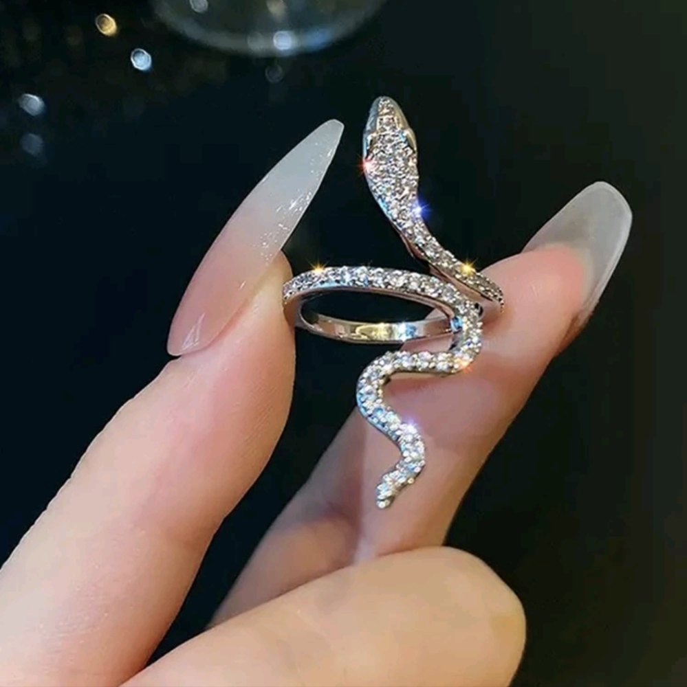 Gothic Shining Snake Ring Inlaid Cubic Zirconia Adjustable Cuff Ring